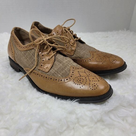 Vionic 505 Roth Derby Shoes Men's Size 9  Tan Toe Wingtip Orthoheel Technology - Picture 1 of 11